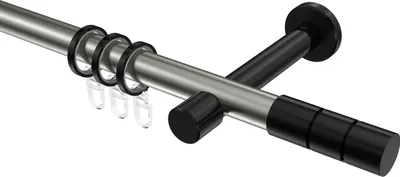 Produktbild von Interdeco Gardinenstange / Vorhangstange Edelstahl-Optik / Schwarz, Typ Prestige Elanto (Rillenzylinder), 20 mm Ø 1-läufig, 440 cm