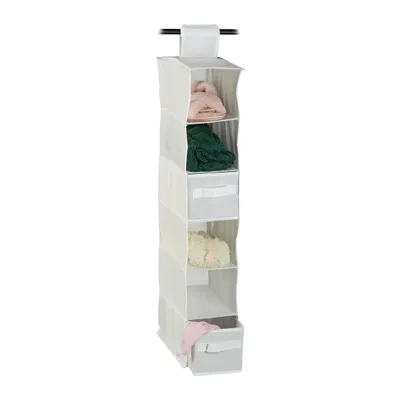 Immagine prodotto di Relaxdays, scaffale sospeso in tessuto, organizer da appendere, 6 scomparti, 2 cassetti, per armadi