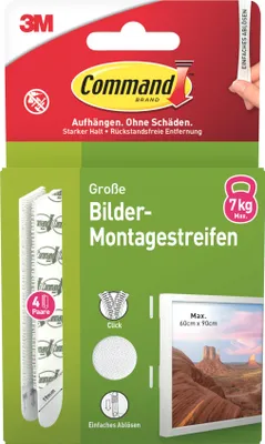 Produktbild von Command™ Bilder-Montage-Strips, Weiß, Groß, 4 Paare (8 Strips) Selbstklebend ohne Bohren