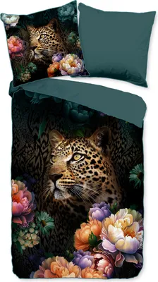 Produktbild von Descanso Bettwäsche "Mizz" mit Blumen mit einem Leoparden - Multi - 135 X 200 cm  - 100% Baumwolle / Satin