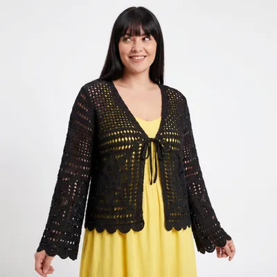 Produktbild von Strickjacke Damen Sommerjacke Häkellook 42 44 46 leichter Cardigan zum binden