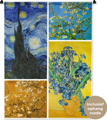 Produktbild von MuchoWow® Wandteppich Wandbehang Collage - Van Gogh - Sternennacht 90x120 cm Tapisserie Dekoration Wandtuch - Wanddeko