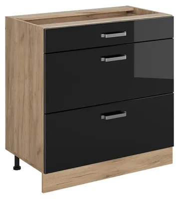 Imagen del producto de Mueble bajo de cocina Vicco R-Line brillo intenso/Roble dorado 80 cm con 3 cajones sin encimera, Model 72459