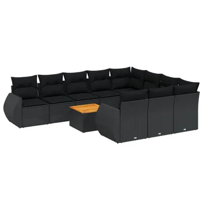 Produktbild von vidaXL 11-tlg. Garten-Sofagarnitur mit Kissen Schwarz Poly Rattan