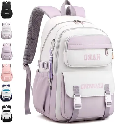 Image de Sac à dos pour enfant - Sac à livres - Sac d'école - Pour les voyages scolaires - Imperméable - 48 cm - Blanc et violet