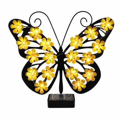 Produktbild von Solar Schmetterlingsleuchte aus Metall mit 30 LEDs, Outdoor Wanddeko & Zaunbeleuchtung für Garten, Terrasse, Veranda, Geschenk für Frauen, Mama & Oma