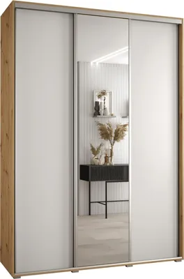 Produktbild von MEBLE KRYSPOL Cannes 3 Schrank mit 3 Schiebetüren - 205,2x170x45 cm - Artisan Weiß Silber