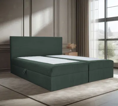 Produktbild von Bett, Boxspringbett, Continentalbett BERG POSO mit Bonell Matratze, OHNE Topper, Doppelbett mit Container, H3 180x200 cm, (Dunkelgrün - Poso 14)