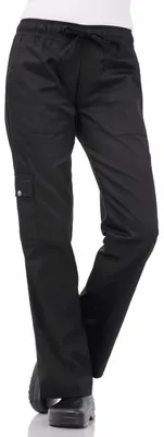 Damen Chefs-Broek, Polykatoen, Boot Cut, Cargotaschen, Schwarz