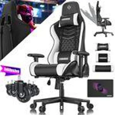 Produktbild von KESSER® Gamingstuhl mit Kopfstütze & Lendenkissen Ergonomischer Gaming Sessel 150kg belastbar 360° Armlehne Drehbarer Schreibtischstuhl Schwarz / Weiß