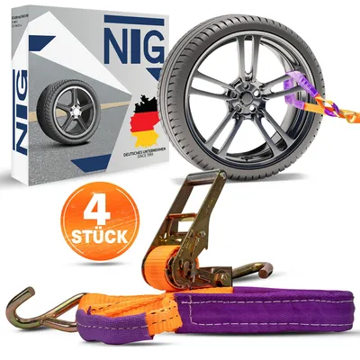 Produktbild von Auto Zurrgurt Spanngurt Autotransport 4 Stück Set PKW Radsicherung Gurt Auto