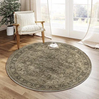 Produktbild von Braunes Vintage-Rundtapijt 120cm Antirutsch Kurzflor Teppich Wohnzimmer Schlafzimmer