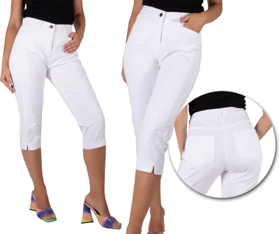 Productafbeelding van FIRI dames capri broek, 3/4 lengte, comfortabel, wit, maat 46, 3XL