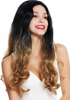 Produktbild von WIG ME UP Perücke lang gewellt gelockt Mittelscheitel Ombre Schwarz Blond ZM-1692-M27Dye1B