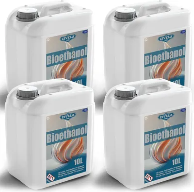 Obrázok produktu pre Bioetanol 96,6% 40L | Bioalkohol bez zápachu 96,6% 4x10L | Bioetanol do krbu, stolového krbu, krbu na bioetanol | Bioetanol bez zápachu | Čisté spaľovanie