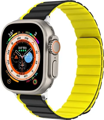 Obrázek produktu pro Pro Apple Watch Ultra 2 / 1 49mm Dvoubarevný magnetický silikonový řemínek Yellow