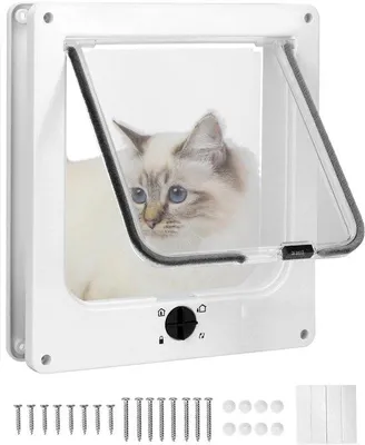 Imagen del producto de Puerta para gatos Ibenzoa® con sistema de bloqueo de 4 vías, puerta transparente, para mascotas grandes, 23,5 x 27 cm, fabricada en ABS, con barras cepilladas resistentes a la lluvia