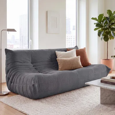 Zdjęcie produktu dla Sofa 3-osobowe HWC-R34, sofa 3-osobowa, sofa do wypoczynku, obita tkaniną, materiał: cord (300g/m²), szerokość: 175 cm, kolor: ciemnoszary