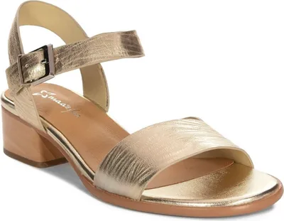 Produktbild von Goldene Sandalen mit Blockabsatz, 5 cm Absatzhöhe, verstellbarer Riemen, weiche Innensohle