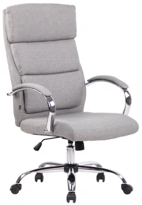 A gray office chair against a white background.
