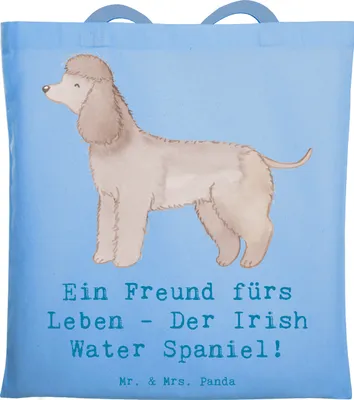Produktbild von Mr. & Mrs. Panda Stoffbeutel Irish Water Spaniel Freund - Sky Blue - Geschenk, intelligenter Hund, Hunderassen Vielfalt, Einkaufstasche, Hundeliebhaber, Tote Bag, Tasche