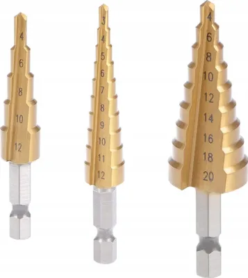Obrázok produktu pre GEKO stupňovitý vrták, 3-20 mm, 3-dielny, sada stupňovitých vrtákov, sada vrtákov na kov, drevo, plast