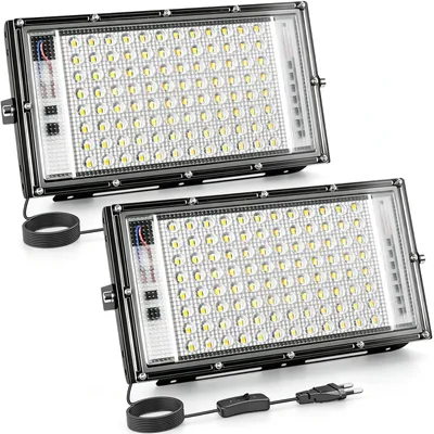 LED-Flutlicht 100W 2er-Pack, kaltweiß, IP65, 10000 Lumen, Außenstrahler