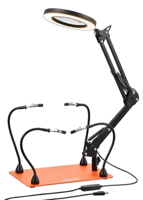 Productafbeelding van VEVOR Soldeerhulpmiddel, magnetische soldeerstation, met 4 flexibele armen, gereedschap met 3-voudige LED vergrootglas en antislip basis, voor elektronische reparaties, knutselen, hobby's en doe-het-zelf projecten