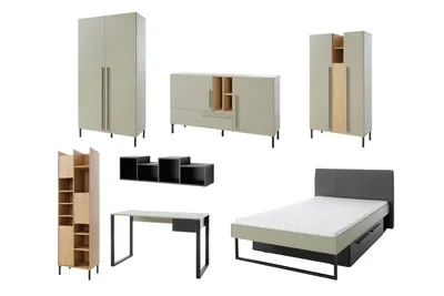 Produktbild von JUGENDZIMMER-SET SORENTO B 7-teilig in Sandbeige/Geölte Eiche/Royalblau