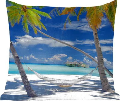 Produktbild von MuchoWow® Zierkissen Sofakissen Wohnzimmer Dekokissen 50x50 cm Strand - Sommer - Hängematte - Komfort - Sofakissen