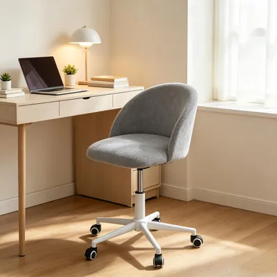 Produktbild von 1xKlein Schreibtischstuhl,Schminkstuhl aus Sherpa,Homeoffice Bürostuhl,Drehstuhl höhenverstellbar für Arbeitszimmer, Schlafzimmer bis 110kg Grau