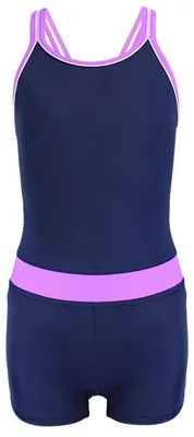 Produktbild von Aquarti Mädchen Badeanzug mit Bein Racerback , Farbe: Dunkelblau / Lila, Größe: 158