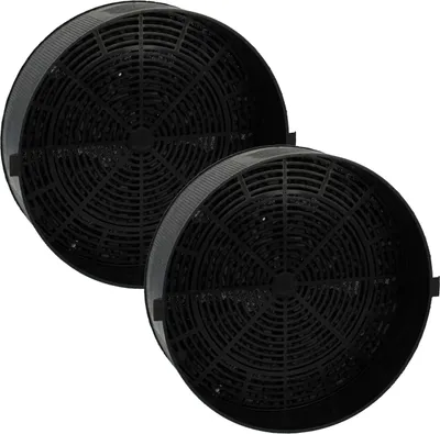 Two black circular carbon filters are shown against a white background.