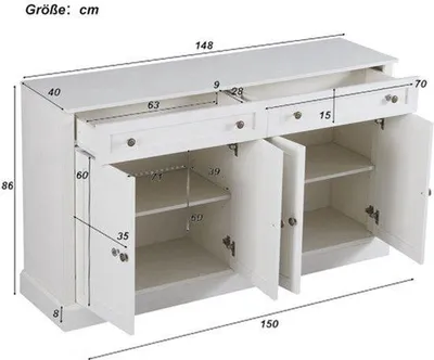 Image de Commode moderne à quatre portes et deux tiroirs - 150x40x86 cm - Meuble de rangement spacieux et élégant