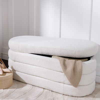 riess-ambiente Extravagante Polsterbank VOGUE 115cm creme weiß Bouclé Sitzbank mit Stauraum Sitzbank Bank