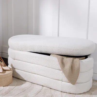 Produktbild von riess-ambiente Extravagante Polsterbank VOGUE 115cm creme weiß Bouclé Sitzbank mit Stauraum Sitzbank Bank