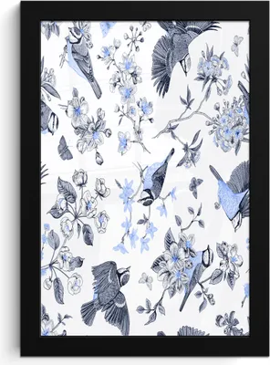 Produktbild von MuchoWow® MuchoWow® Gerahmtes Poster Blumen - Vogel - Blau 20x30 cm - Poster mit zchwarzem Bilderrahmen - Drucken - Bilder Poster im Rahmen