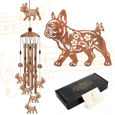 Image de Bulldogue en métal bronze, 90 cm, avec 6 cloches et 4 tubes en aluminium