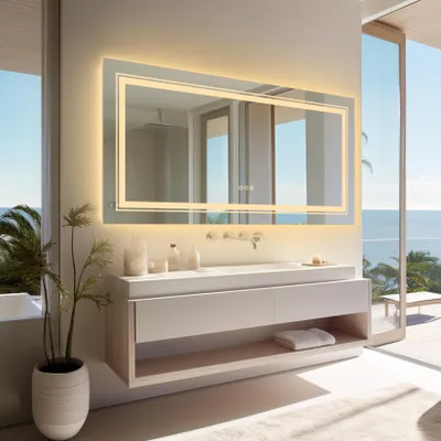 Immagine prodotto di Specchio da bagno a LED Vrygle 183x90 cm: dimmerabile, con illuminazione frontale e retroilluminazione, antiappannamento, comando touch, specchio da bagno per montaggio a parete