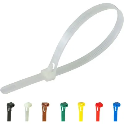 Immagine prodotto di Fascette stringicavo riutilizzabili, colore bianco, 200 mm x 7,6 mm, confezione da 100 pezzi