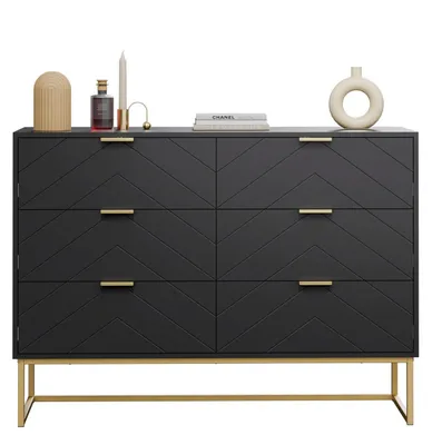 Immagine prodotto di Comodino con 6 cassetti, mobiletto laterale, tavolino, dimensioni 100x34x73,5 cm, colore nero