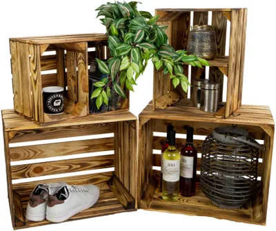 Produktbild von 4er Set MIX - Aufbewahrungskiste Holzkiste Geschenkkiste DIY Weinkiste Dekoration