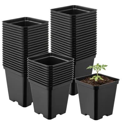 Image de Garronda, lot de 50 pots de fleurs carrés en plastique avec trous de drainage pour le jardin (noir, 9 x 9 x 9,6 cm (0,5 l)) GD-KW-S