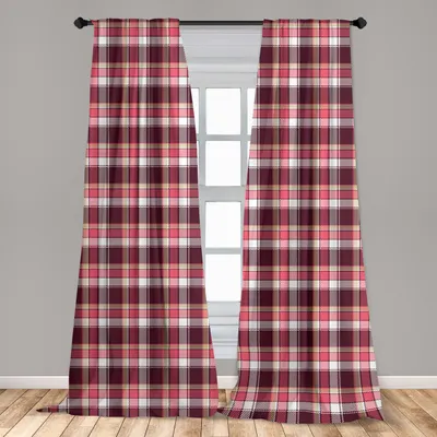Produktbild von Abakuhaus, Fenstervorhänge, Retro Plaid Quadrate, 2-Panel-Set, 150 x 175 cm