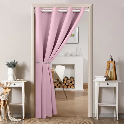 Produktbild von Türvorhang mit Ösen,Raumverdunkelung Thermisch isolierter Vorhang Drapierung für Türen und Fenster für Fenster und Tür,thermoisolierend, Haus und Dekoration,132x203cm,Pink