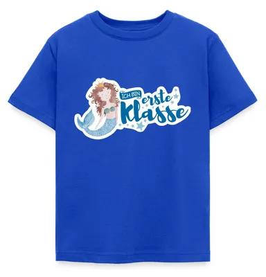 Produktbild von Spreadshirt Einschulung Meerjungfrau Erste Klasse Kinder T-Shirt, 122/128 (7-8 Jahre), Royalblau
