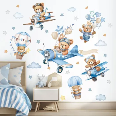Image de Solidchoice - Ensemble de stickers muraux avec des avions et des ours pour chambre d'enfant