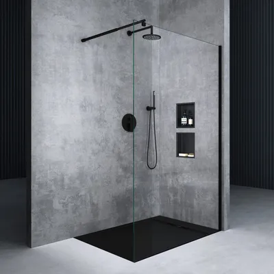 Produktbild von Mai&Mai Duschwand Walk-In 110x200cm, 8mm ESG-Sicherheitsglas Schwarz mit NANO Beschichtung, BRAM1, Bremen1K, Montage ebenerdig/Duschtasse, nachrüstbar, inkl. vormontiertem Aluprofil