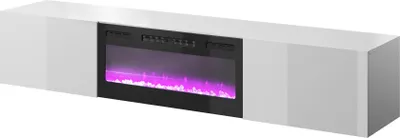 Produktbild von Fernsehschrank SLIDE EF 200x37x40 cm Tv-Schrank mit elektrichem Kamin Heizfunktion Lowboard 2 Klappen Hängende Weiß Hochglanz/Schwarz Kamin