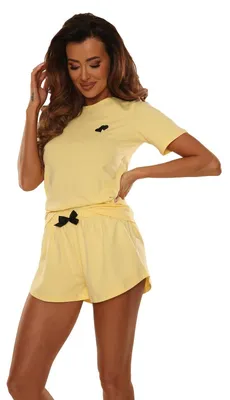 Produktbild von FOREX Lingerie moderner und bequemer Damen Shorty-Pyjama aus weicher Baumwolle, Gelb-Shorty, Gr. L (40)